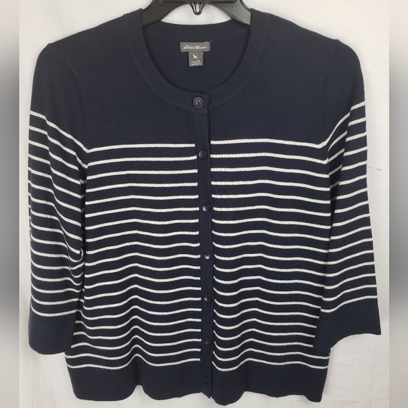 Eddie Bauer Blue and White Striped Cardigan Sz XL - Picture 2 of 8